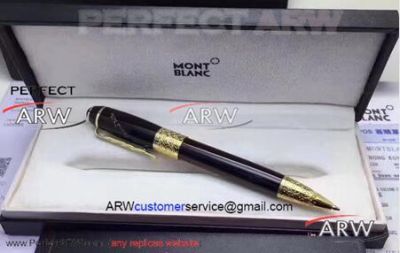 Perfect Replica AAA Mont Blanc Daniel Defoe Black Ballpoint Pen Gold Clip